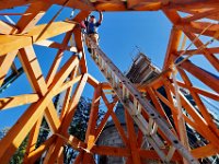 1010037302 ma nb GraceChurch  Bill Gilmore, a carpenter with Caddis Construction, tries to align the walls of the steeple they are constructing on the ground, to be hoisted to the top of the Grace Episcopal Church, seen in the background, in New Bedford.   PETER PEREIRA/THE STANDARD-TIMES/SCMG